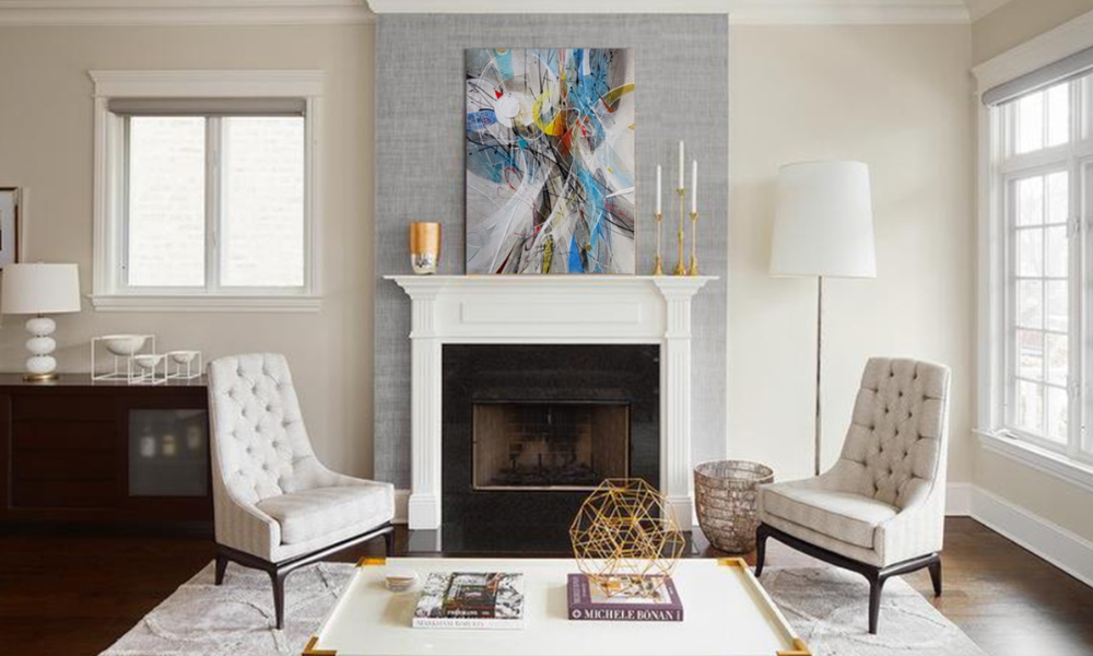 Fireplace with Patterned Wallpaper