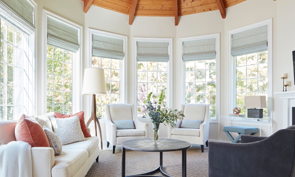 Oversized Roman shades for sunroom