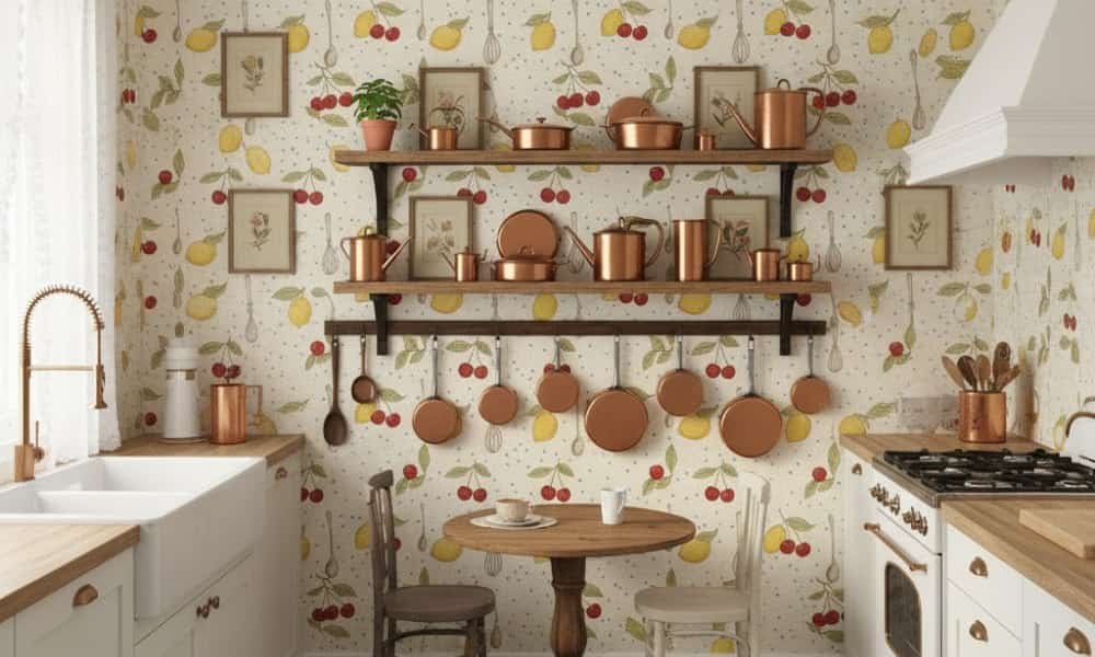 Vintage Kitchen Trends 2025: Small Details Big Impact 10 Kitchen Wallpaper in vintage kitchen trends