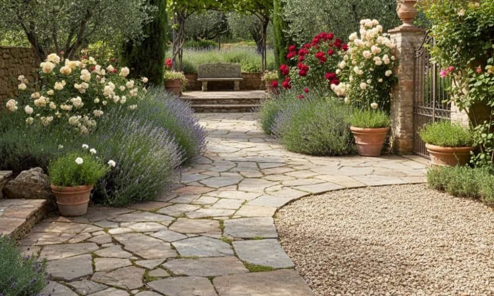 Rustic Italian Garden Design Ideas for a Timeless Mediterranean Look 2 Natural Stone Pathways in Italian garden