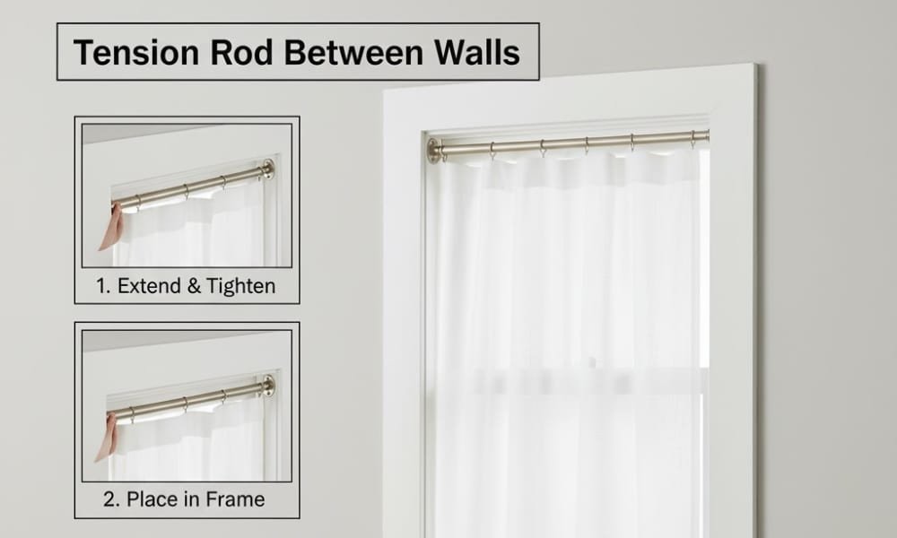 How to Hang Curtains Without a Rod on Any Wall 3 Tension Rod Between Walls to hand curtains