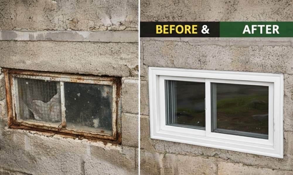 How to Replace a Basement Window 4 Basement Window before After